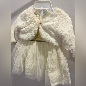 Lovely gold infant dress with faux fur shrug